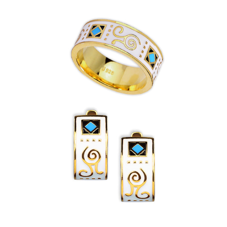 Anillos de cobre al por mayor Pendientes Conjunto de esmalte de dos
